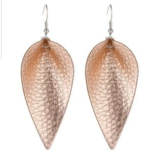 Vegan Leather Light Weight Leaf Teardrop Earrings